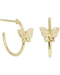 KAMARIA - Butterfly Hoop Huggie Earrings With Diamonds - Lyst