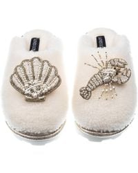 Laines London - Teddy Closed Toe Slippers With Pearl Beaded Lobster & Shell Brooches - Lyst