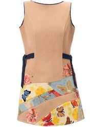 Rondooz - Hand Painted Corduroy Mini Dress With Antique French Gobelin Tapestry & Hand Applied Embellishment - Lyst