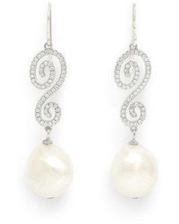 Pearls of the Orient Online - Stella Long Pave Swirl Earrings With Baroque Cultured Freshwater Pearl Drops - Lyst