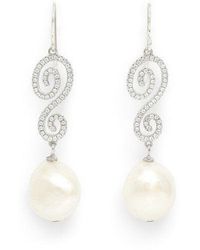 Pearls of the Orient Online - Stella Long Pave Swirl Earrings With Baroque Cultured Freshwater Pearl Drops - Lyst