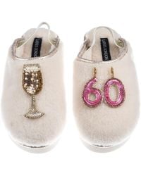 Laines London - Neutrals Flatform Cloud Closed Toe Slippers With 60Th Birthday & Champagne Glass Brooches - Lyst