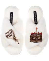 Laines London - Neutrals Classic Laines Slippers With Birthday Girl Balloon & Chocolate Cake Brooches - Lyst