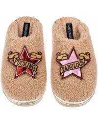 Laines London - Neutrals Teddy Closed Toe Slippers With & Fucking Fabulous Brooches - Lyst