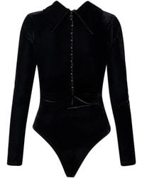 LIA ARAM - Velvet Bodysuit With Pearl Buttons - Lyst