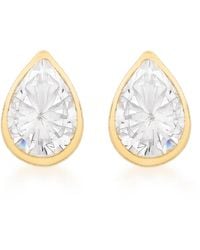Posh Totty Designs - Teardrop Gold Stud Earrings With Cubic Zirconia - Lyst