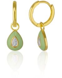 Spero London - Enamelled Jewelled Sterling Drop Hoop Earring - Lyst