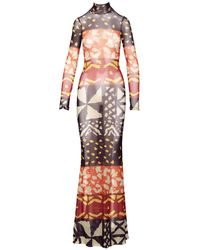 Ofuure - Anu Burgundy Long Sleeve Maxi Mesh Dress - Lyst