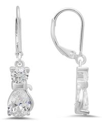 Kylie Harper - Dangling Kitty Cat Diamond Cz Leverback Earrings - Lyst