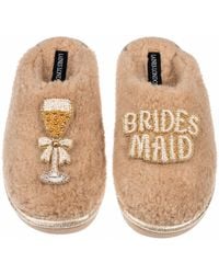 Laines London - Neutrals Teddy Closed Toe Slippers With Bridesmaid Brooches - Lyst