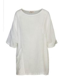 Haris Cotton - Front Pocket Curve Linen Gauze Blouse With Batwing Sleeve - Lyst