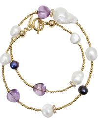 Farra - Baroque Pearls With Heart Shaped Amethyst Bracelet Choker - Lyst