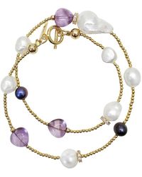 Farra - Baroque Pearls With Heart Shaped Amethyst Bracelet Choker - Lyst