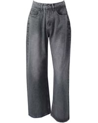 Chanel Joan Elkayam - Crystal Embellished Wide Leg Jeans - Lyst