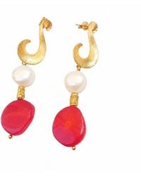 Way to Chic - Stud Earrings With Coral & Pearl - Lyst