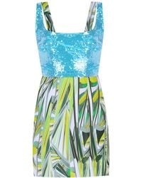 Madebyza - Sequinned Bodice Printed Skirt Mini Dress - Lyst