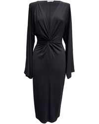 Imaatu - Eclipse Knot Front Extremely Deep V-Neck Sculpting Elastic Viscose Midi Dress Long Kimono Sleeves - Lyst