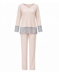 Oh!Zuza - Neutrals Santal Lace Trim Long Pyjama Set – Vanilla - Lyst