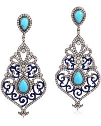 Artisan - 18K & Diamond & Enamel Statement Earrings - Lyst