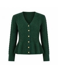 Yumi' - Cable Knit Peplum Cardigan - Lyst