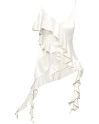 Amy Lynn - Neutrals Ciao Cream Satin Draped Ruffles Top - Lyst