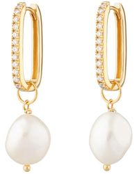 Scream Pretty - Sparkle Oval Hoop Earrings With Baroque Pearls - Lyst