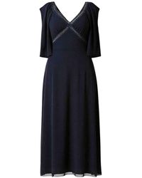 IZABELA MANDOIU - Elegant Midi Dress With Lace Details And Cape Sleeves - Lyst
