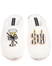 Laines London - Teddy Closed Toe Slippers With Stripe 30Th Birthday & Champagne Glass Brooches - Lyst