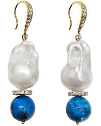 Farra - Baroque Pearls With Gemstone Earrings - Lyst