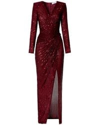 AGGI by HALEWSKI - Scarlet Burgundy Sparkle Sequined Maxi Dress With Long Sleeve - Lyst