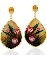 Artisan - Citrine, Onyx & Diamond Hand-Painted Enamel Drop Earrings - Lyst