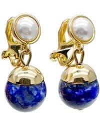 Farra - Lapis Dangle Pearls Clip-On Earrings - Lyst