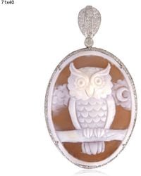 Artisan - Diamond 18k Solid Gold Owl Shape Carved Pendant Gemstone - Lyst
