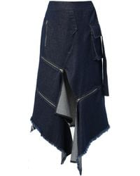 Metamorph - Asymmetric Dark Denim Skirt With Zippers - Lyst