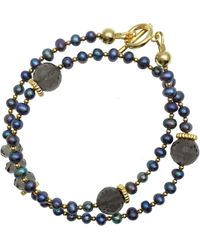 Farra - Freshwater Pearls With Smoky Quartz Double Wrapped Bracelet - Lyst