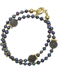 Farra - Freshwater Pearls With Smoky Quartz Double Wrapped Bracelet - Lyst