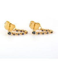 Artisan - Blue Sapphire Prong Set In 14k Solid Gold Ear Thread Designer Earrings - Lyst