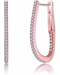 Genevive Jewelry - Sterling Silver With Rose Gold Plated Cubic Zirconia Hoop Earrings - Lyst