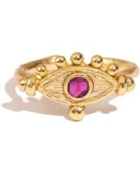 Ebru Jewelry - Mystic Ruby Evil Eye Adjustable Band Ring - Lyst