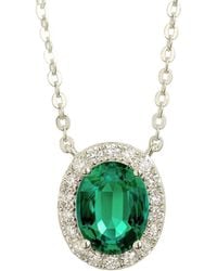 Juvetti - Mina Oval Emerald & Diamond Halo Necklace - Lyst