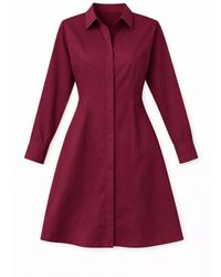 House of Gl - Garnet Cotton Flex Shirt Dress With Back Button Detail And Pockets - Lyst