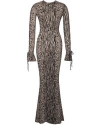 Miss Circle New York - Neutrals Waylynn Nude Animal Print Burnout Velvet Detail Mesh Backless Maxi Dress - Lyst