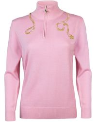 Laines London - Laines Couture Quarter Zip Jumper With Embellished Pink & Gold Wrap Snake - Lyst