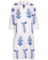 NoLoGo-chic - Long Tourist Dress With Blue Embroidery Cotton - Lyst