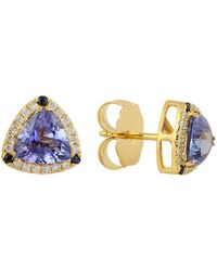 Artisan - Yellow Gold Diamond Blue Sapphire Tanzanite Triangle Stud Earrings - Lyst