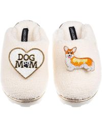 Laines London - Neutrals Teddy Closed Toe Slippers With Dog Mum/Mom & Peach The Corgi Brooches - Lyst