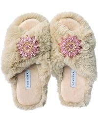 Yomisma - Neutrals Eco Faux Fur Slippers – Recycled Faux Fur + Removable Brooches - Lyst