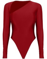 Moda Glam - Asymmetrical Bodysuit- Burgundy - Lyst