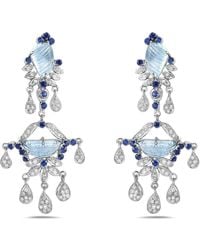 Artisan - Drop Earrings With Carved Aquamarine, Sapphires & Diamond - Lyst