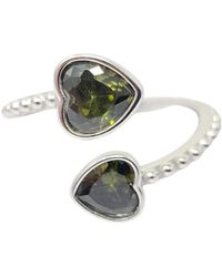 Harfi - Double Heart Peridot Heart August Birthstone Adjustable Ring - Lyst